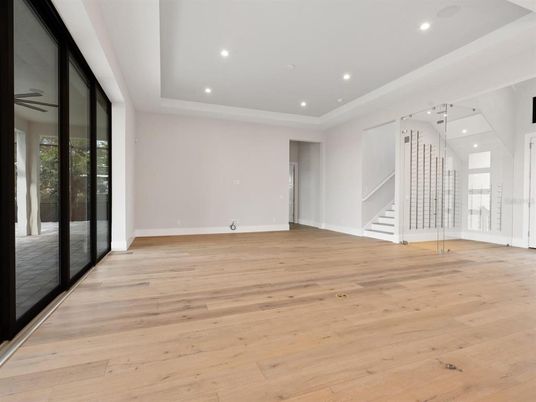Empty room, Interior, Recessed Lighting, Wood Texture Flooring