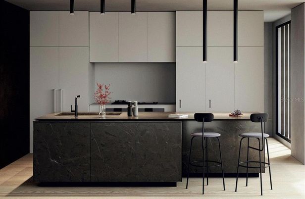 Interior, Kitchen, Pendant Lights, Wood Texture Flooring