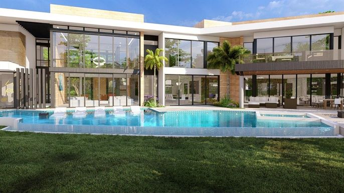 Backyard, Exterior, Facade, Pool, Modern