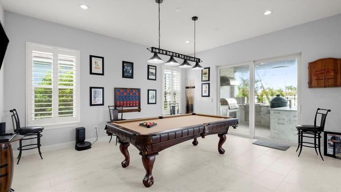 Billiard Table, Game Room, Interior, Pendant Lights, Recessed Lighting
