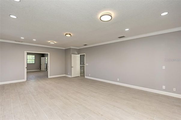 Empty room, Interior, Recessed Lighting, Wood Texture Flooring