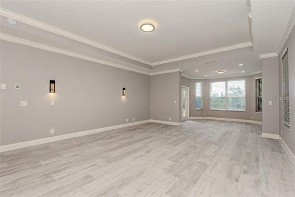 Empty room, Interior, Recessed Lighting, Wood Texture Flooring