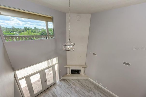 Fireplace, Interior, Pendant Lights, Wood Texture Flooring