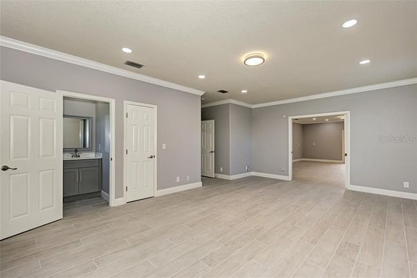 Bathroom, Empty room, Interior, Recessed Lighting, Wood Texture Flooring