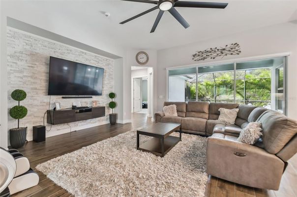 Interior, Living room, Stone Walls, Wood Texture Flooring