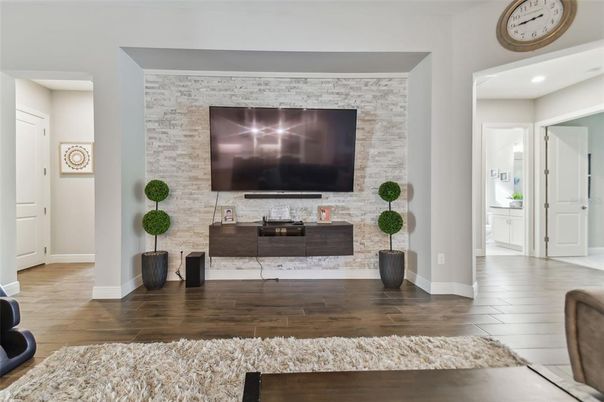 Interior, Recessed Lighting, Stone Walls, Wood Texture Flooring