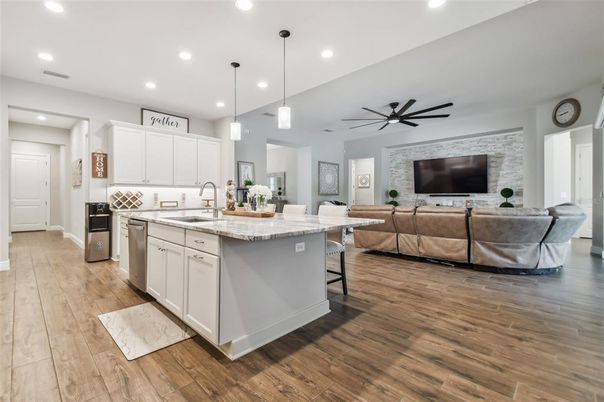 Interior, Kitchen, Living room, Pendant Lights, Recessed Lighting, Stainless Steel Appliances, Wood Texture Flooring