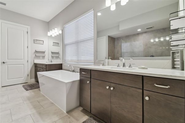 Bathroom, Dual Sink Vanities, Free Standing Baths, Interior, Recessed Lighting