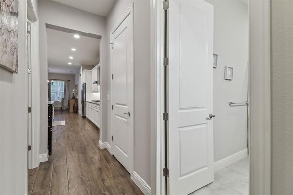 Interior, Kitchen, Recessed Lighting, Wood Texture Flooring