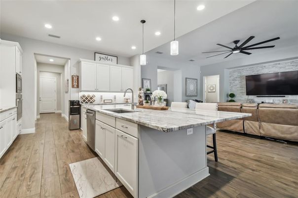 Interior, Kitchen, Living room, Pendant Lights, Recessed Lighting, Stainless Steel Appliances, Wood Texture Flooring