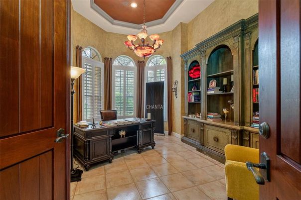 Chandelier, Home Office, Interior, Recessed Lighting