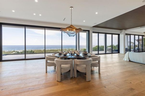 Chandelier, Dining room, Interior, Pendant Lights, Recessed Lighting, Water, Wood Texture Flooring