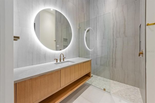 Bathroom, Dual Sink Vanities, Glass Shower, Interior