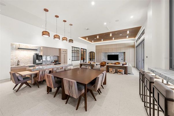 Dining room, Interior, Kitchen, Living room, Pendant Lights, Recessed Lighting, Stainless Steel Appliances, Wooden Ceilings