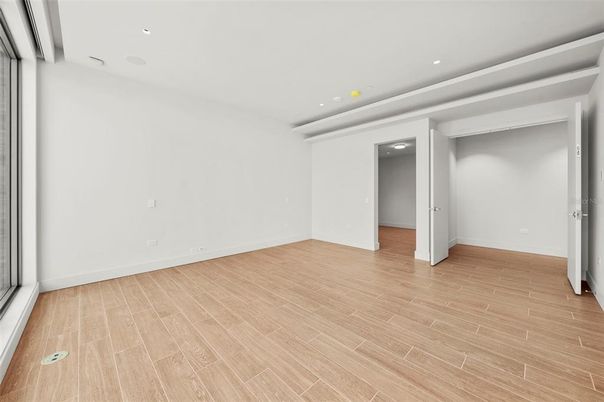 Empty room, Interior, Recessed Lighting, Wood Texture Flooring