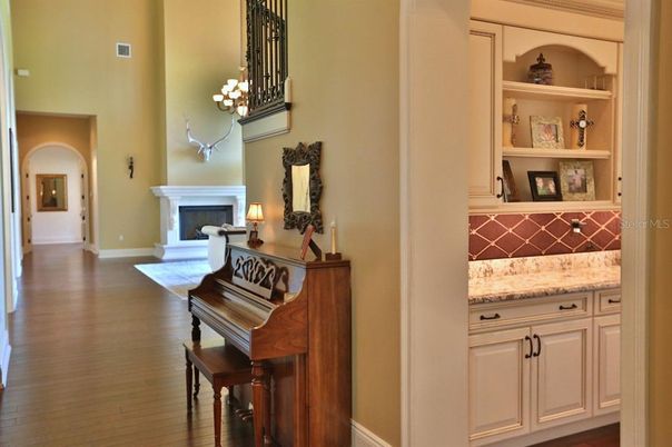 Fireplace, Interior, Piano, Wood Texture Flooring