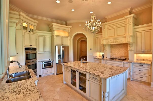 Chandelier, Interior, Kitchen, Recessed Lighting, Stainless Steel Appliances