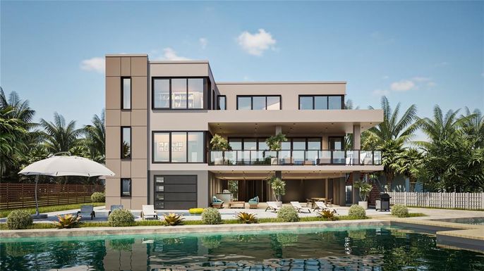 Backyard, Exterior, Facade, Pool, Modern