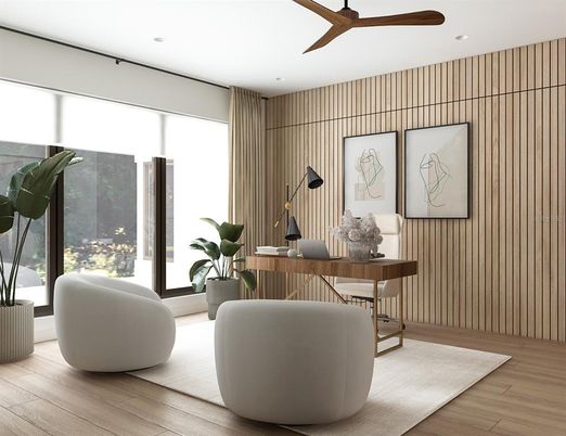 Home Office, Interior, Recessed Lighting, Wood Texture Flooring