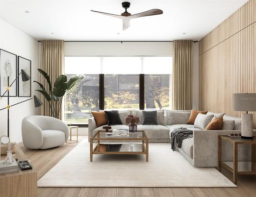 Interior, Living room, Recessed Lighting, Wood Texture Flooring
