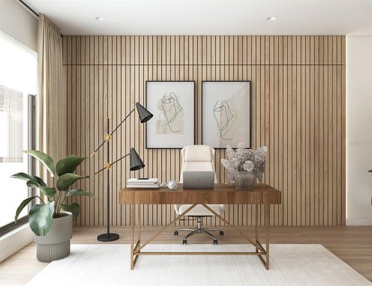 Home Office, Interior, Recessed Lighting, Wood Texture Flooring