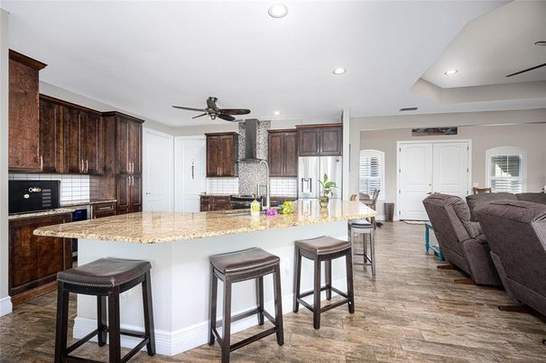 Interior, Kitchen, Living room, Recessed Lighting, Wood Texture Flooring