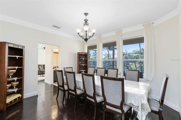 Chandelier, Dining room, Interior, Wood Texture Flooring