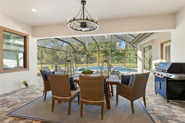 Chandelier, Dining room, Glass Ceilings, Interior, Pool, Recessed Lighting, Sun Room