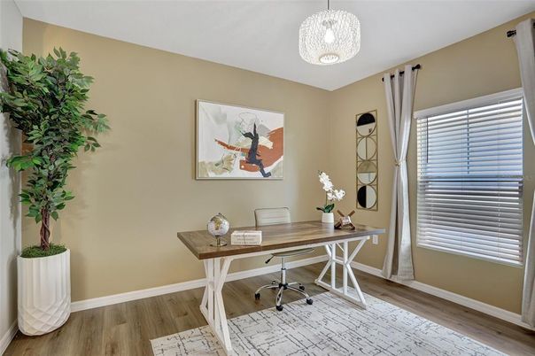 Home Office, Interior, Pendant Lights, Wood Texture Flooring
