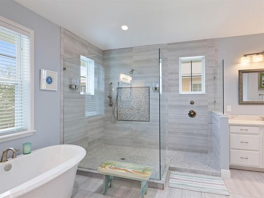 Bathroom, Dual Sink Vanities, Free Standing Baths, Glass Shower, Interior, Recessed Lighting
