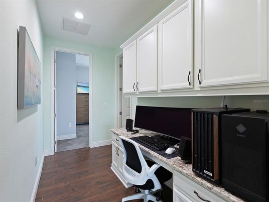 Home Office, Interior, Recessed Lighting, Wood Texture Flooring