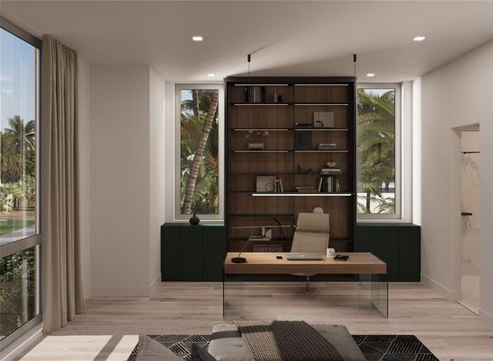 Home Office, Interior, Recessed Lighting, Wood Texture Flooring