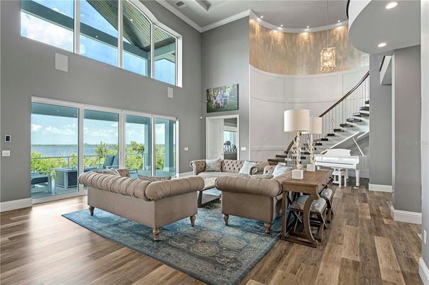 Interior, Living room, Recessed Lighting, Water, Wood Texture Flooring