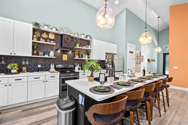 Interior, Kitchen, Pendant Lights, Stainless Steel Appliances, Wood Texture Flooring