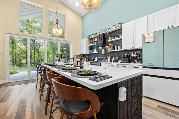 Interior, Kitchen, Pendant Lights, Wood Texture Flooring