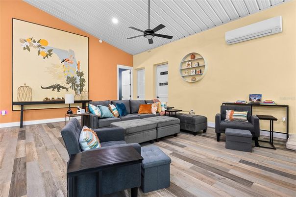 Interior, Living room, Recessed Lighting, Wood Texture Flooring