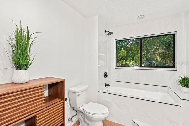 Bathroom, Interior, Marble Walls, Wood Texture Flooring