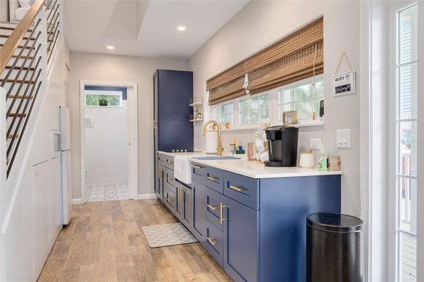Interior, Kitchen, Recessed Lighting, Wood Texture Flooring