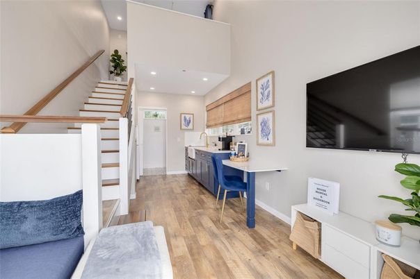Interior, Kitchen, Recessed Lighting, Wood Texture Flooring
