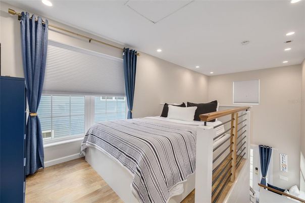 Bedroom, Interior, Recessed Lighting, Wood Texture Flooring