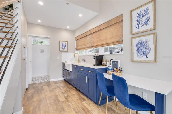 Interior, Kitchen, Recessed Lighting, Wood Texture Flooring