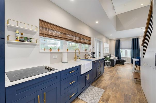 Interior, Kitchen, Recessed Lighting, Wood Texture Flooring
