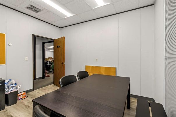 Dining room, Interior, Recessed Lighting, Wood Texture Flooring