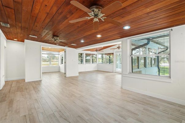 Empty room, Interior, Recessed Lighting, Wooden Ceilings, Wood Texture Flooring