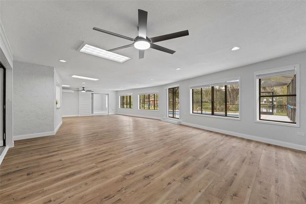 Empty room, Interior, Recessed Lighting, Wood Texture Flooring