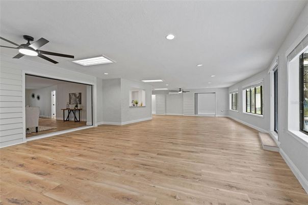 Empty room, Interior, Recessed Lighting, Wood Texture Flooring