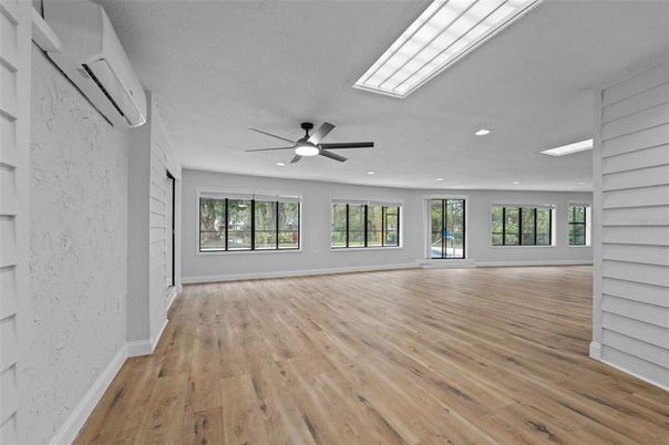 Empty room, Interior, Recessed Lighting, Wood Texture Flooring