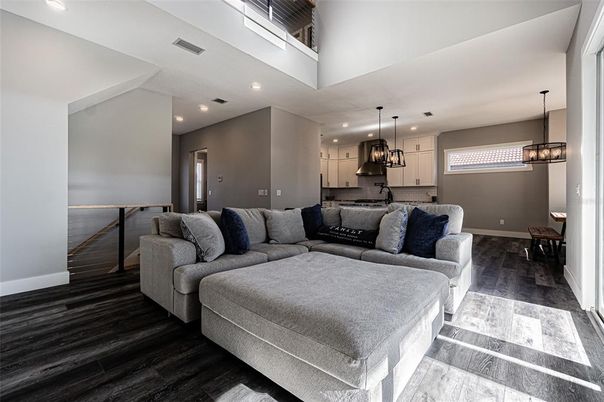 Dining room, Interior, Kitchen, Living room, Pendant Lights, Recessed Lighting, Wood Texture Flooring