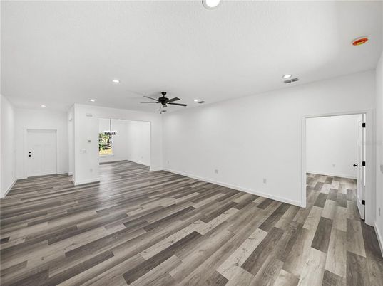 Empty room, Interior, Recessed Lighting, Wood Texture Flooring