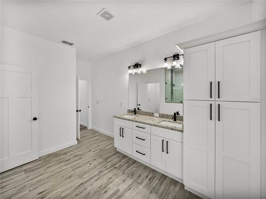 Bathroom, Dual Sink Vanities, Interior, Wood Texture Flooring